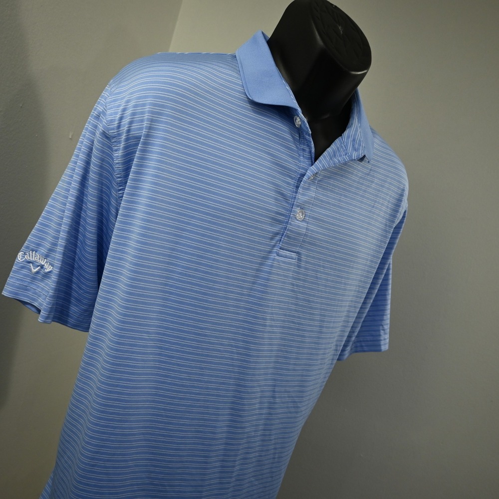 Callaway Polo Men XL Blue Striped Short Sleeve Opti-Dri Golf Shirt